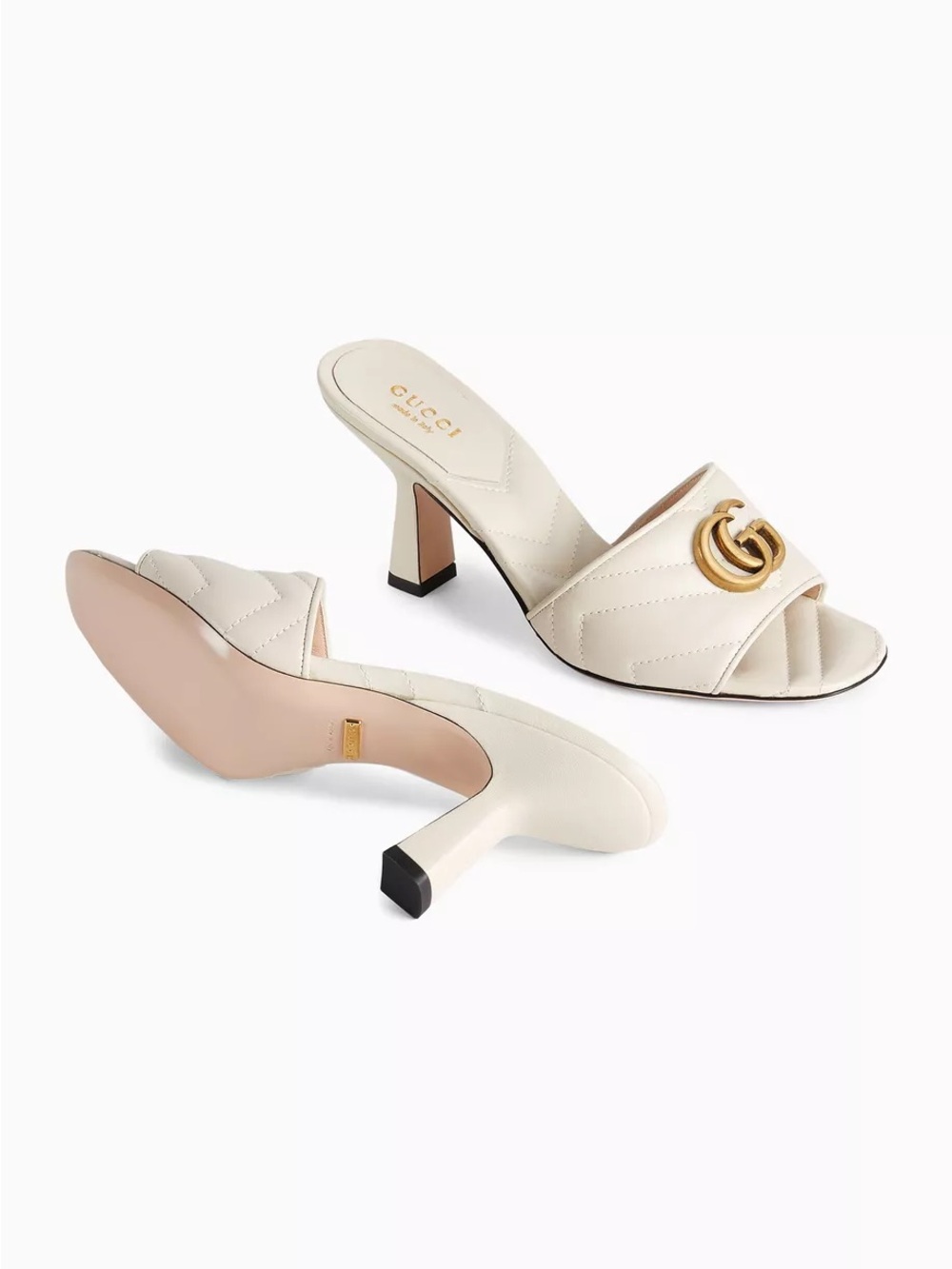 Gucci Cream Quilted Leather GG Logo Heeled Mules